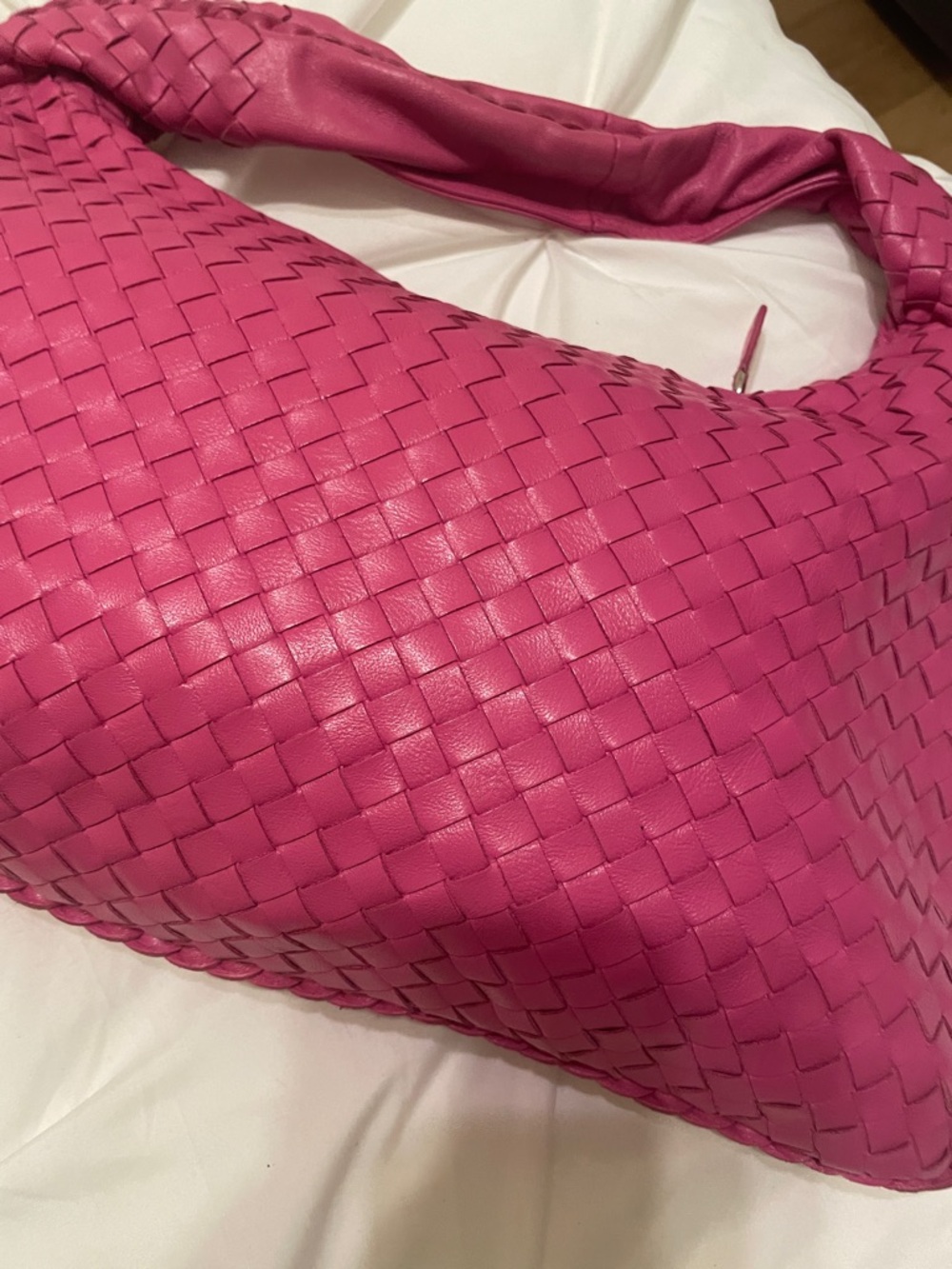 Woven Hobo Shoulder Bag in Vibrant Pink